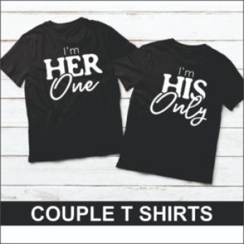 Stylish Couple T Shirts in Bangalore by Kapricorn Prints – matching designs for him and her